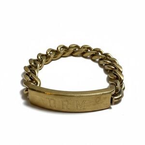 Vintage Speidel USA Gold Tone ID Bracelet Heavy Curb Chain Engraved DRM